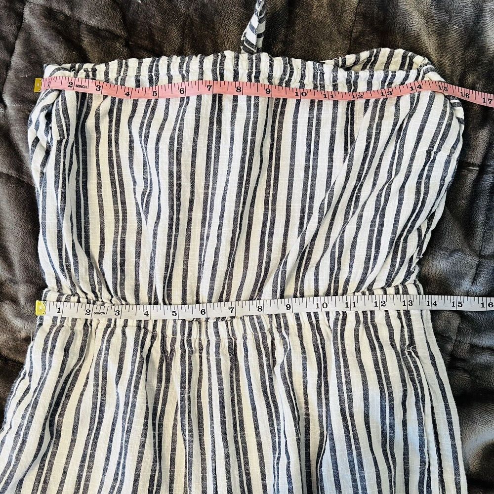 Aerie 100% Cotton Jumpsuit Striped Blue White Strapless Bow Tie Front Medium - Picture 9 of 11